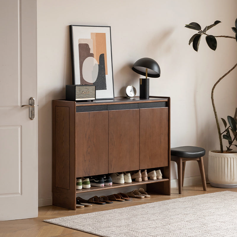 Stanley FAS-Graded Solid American Oak Three-Door Shoe Cabinet with Bottom Open Shelf