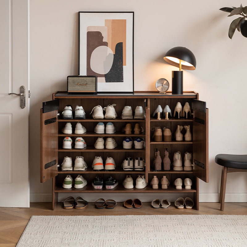 Stanley FAS-Graded Solid American Oak Three-Door Shoe Cabinet with Bottom Open Shelf