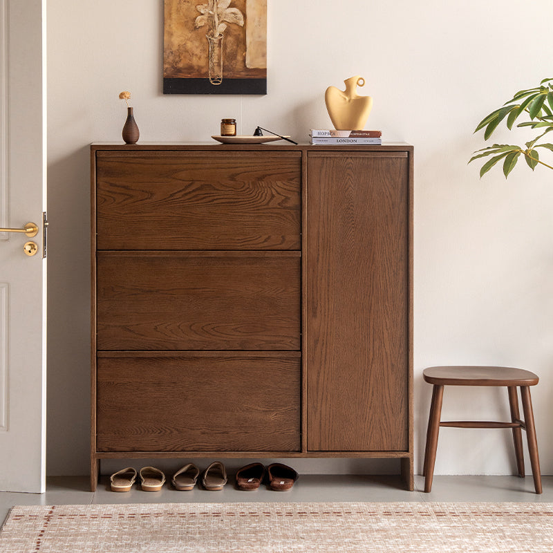Josie 80cm/120cm FAS-Graded Solid Oak Wood Ultra-Thin Flip-Down Shoe Cabinet/Space-Saving Entryway Storage Cabinet
