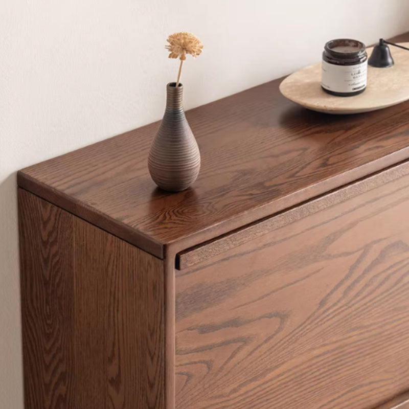 Josie 80cm/120cm FAS-Graded Solid Oak Wood Ultra-Thin Flip-Down Shoe Cabinet/Space-Saving Entryway Storage Cabinet