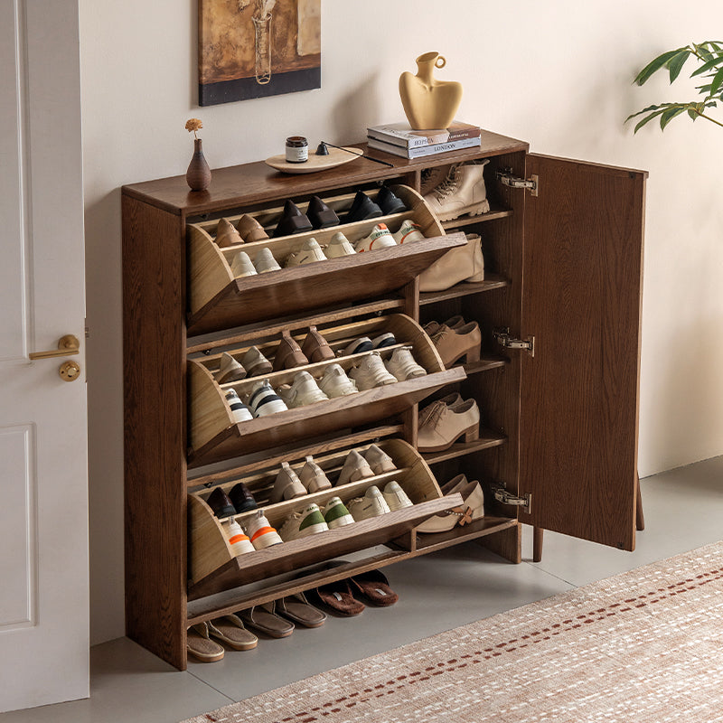 Josie 80cm/120cm FAS-Graded Solid Oak Wood Ultra-Thin Flip-Down Shoe Cabinet/Space-Saving Entryway Storage Cabinet