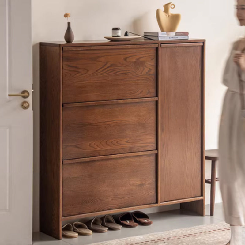 Josie 80cm/120cm FAS-Graded Solid Oak Wood Ultra-Thin Flip-Down Shoe Cabinet/Space-Saving Entryway Storage Cabinet