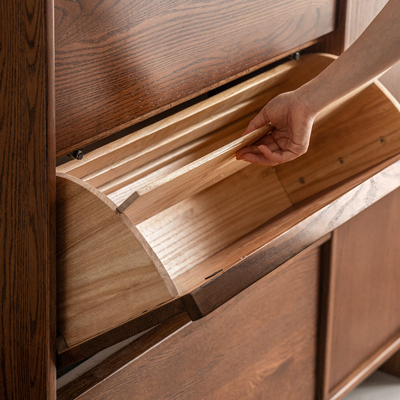 Josie 80cm/120cm FAS-Graded Solid Oak Wood Ultra-Thin Flip-Down Shoe Cabinet/Space-Saving Entryway Storage Cabinet