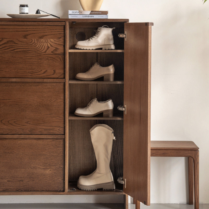 Josie 80cm/120cm FAS-Graded Solid Oak Wood Ultra-Thin Flip-Down Shoe Cabinet/Space-Saving Entryway Storage Cabinet