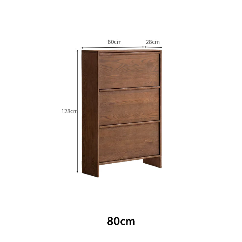 Josie 80cm/120cm FAS-Graded Solid Oak Wood Ultra-Thin Flip-Down Shoe Cabinet/Space-Saving Entryway Storage Cabinet