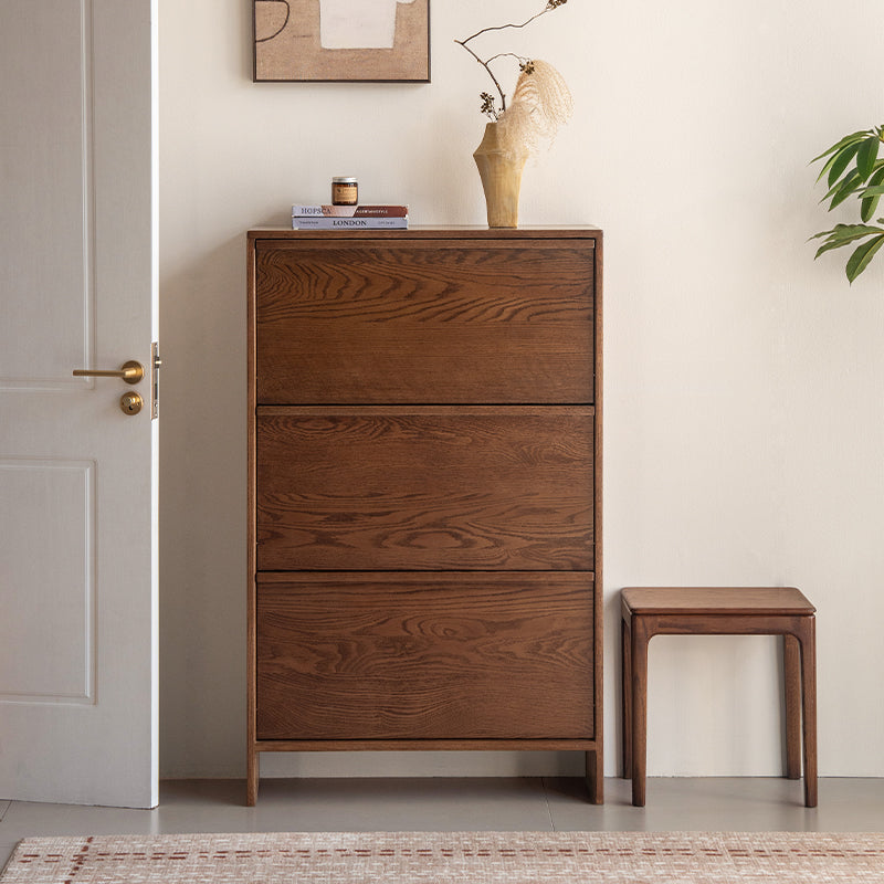 Josie 80cm/120cm FAS-Graded Solid Oak Wood Ultra-Thin Flip-Down Shoe Cabinet/Space-Saving Entryway Storage Cabinet