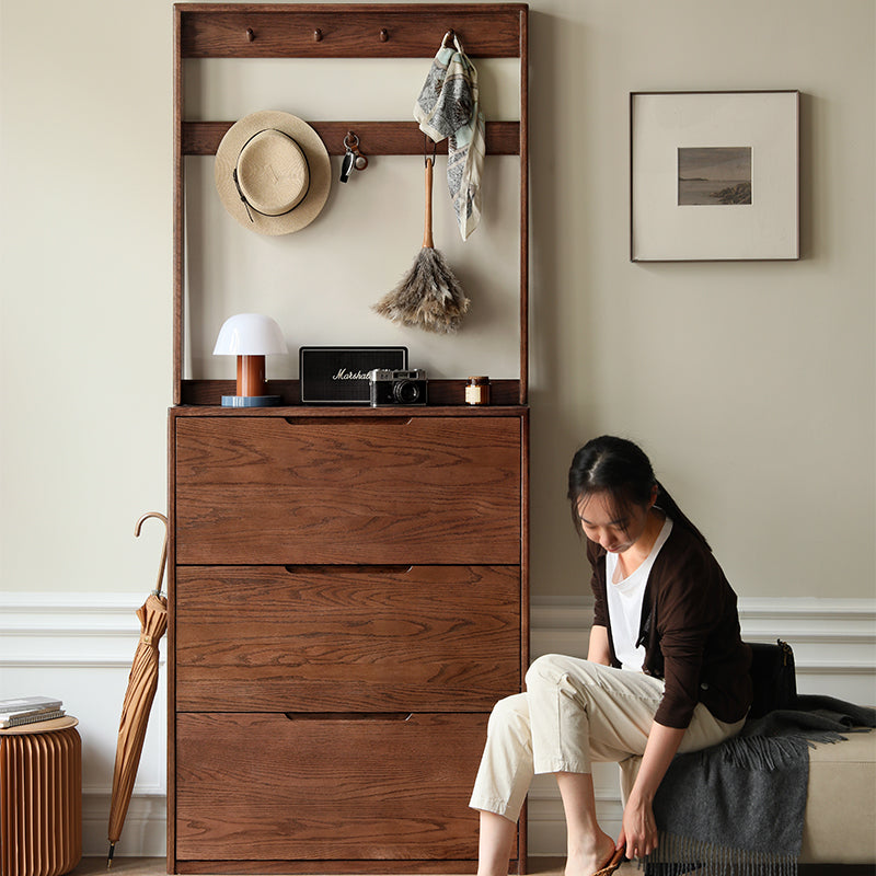 Scarlett 85cm FAS-Graded Solid American Oak Wood Ultra-thin Entryway Shoe Cabinet Multiple Color