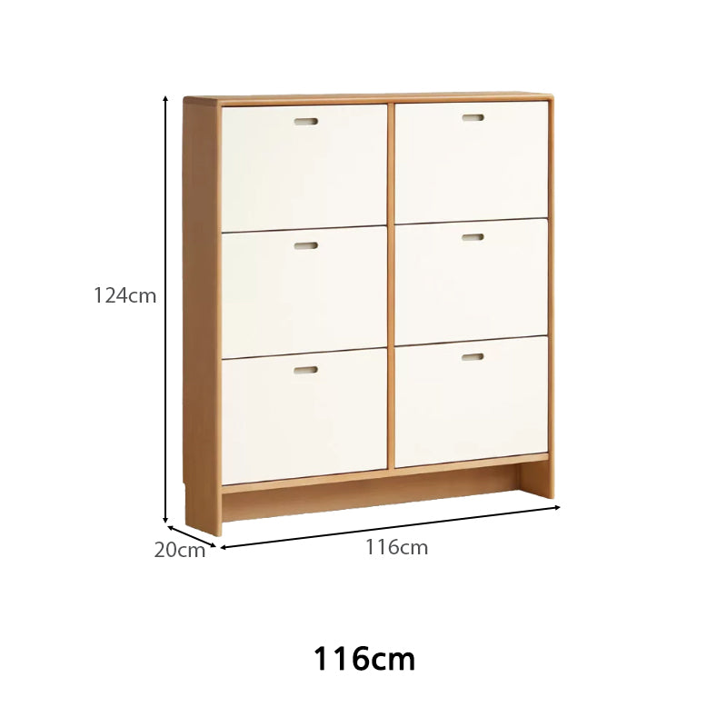 Sadie 82cm/116cm Poplar Wood Ultra-thin Entryway Shoe Cabinet Natural Wood & White Color