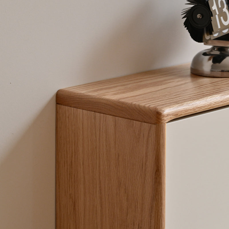Sadie 82cm/116cm Poplar Wood Ultra-thin Entryway Shoe Cabinet Natural Wood & White Color
