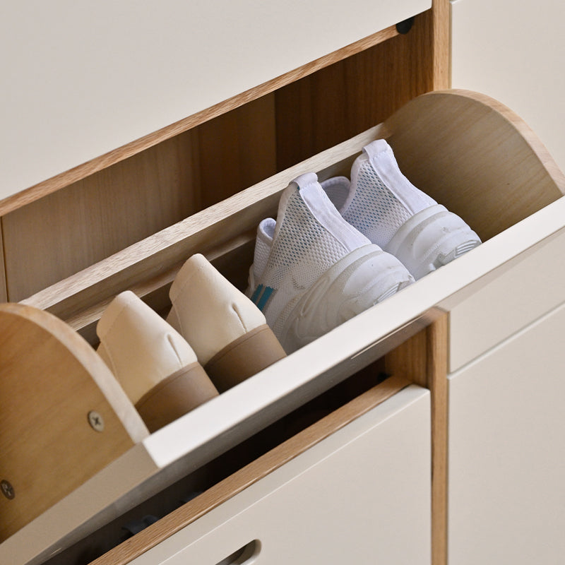 Sadie 82cm/116cm Poplar Wood Ultra-thin Entryway Shoe Cabinet Natural Wood & White Color