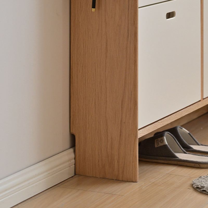 Sadie 82cm/116cm Poplar Wood Ultra-thin Entryway Shoe Cabinet Natural Wood & White Color