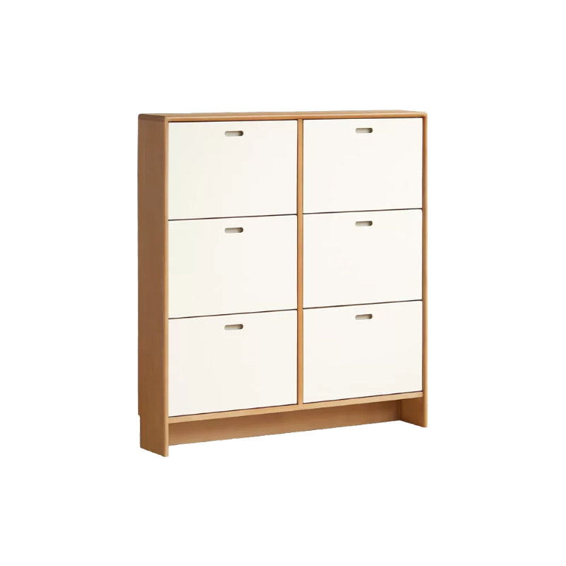 Sadie 82cm/116cm Poplar Wood Ultra-thin Entryway Shoe Cabinet Natural Wood & White Color