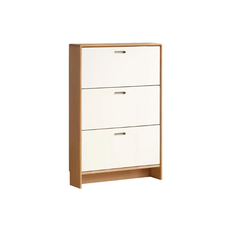 Sadie 82cm/116cm Poplar Wood Ultra-thin Entryway Shoe Cabinet Natural Wood & White Color