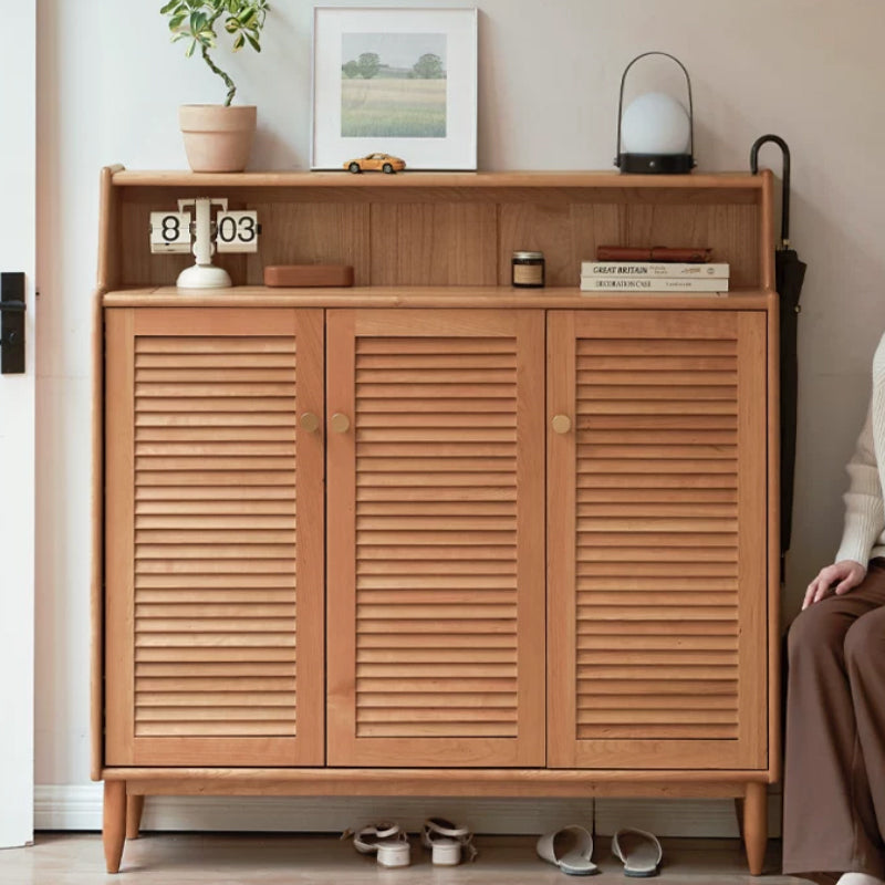 Selena 120cm FAS-Graded Solid Cherry Wood Entryway Cabinet/Shoe Cabinet Louvered Door For Home