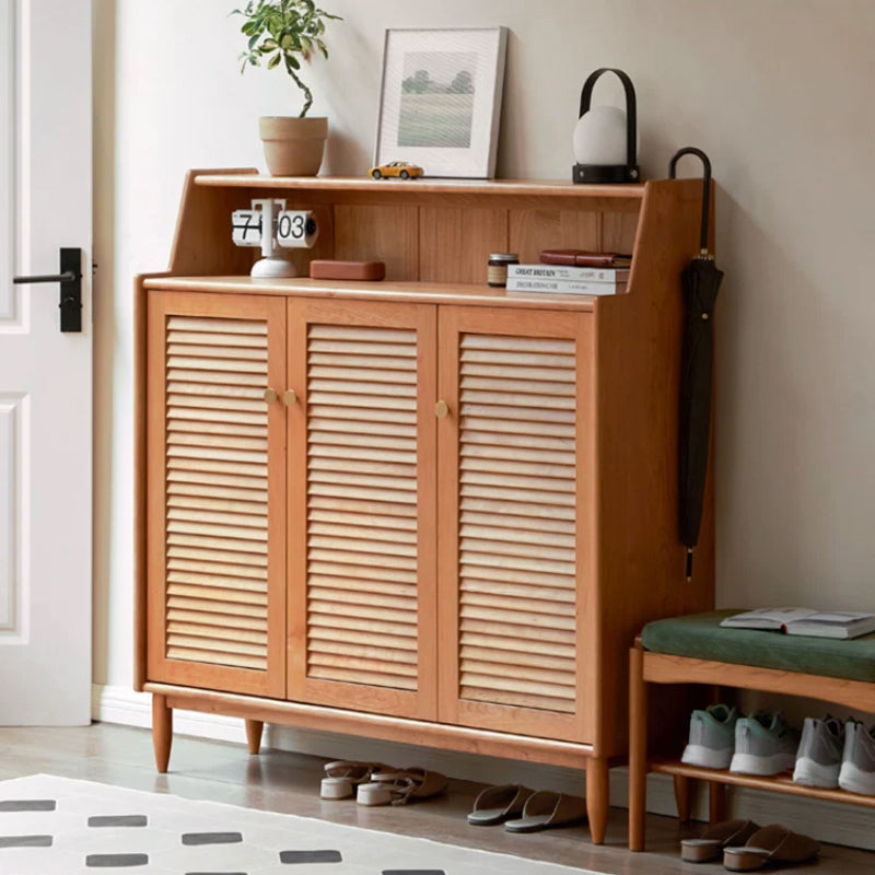 Selena 120cm FAS-Graded Solid Cherry Wood Entryway Cabinet/Shoe Cabinet Louvered Door For Home