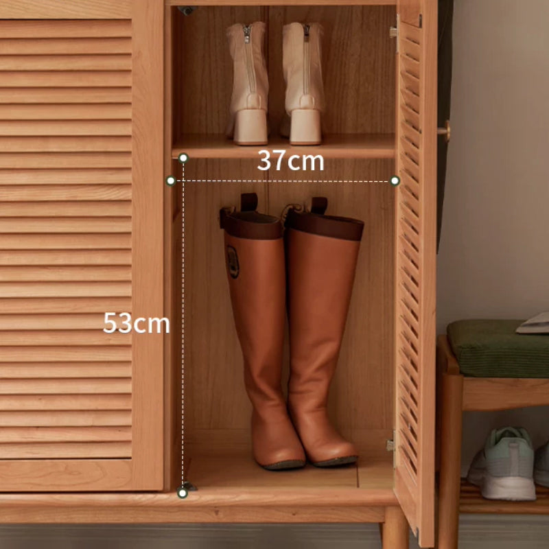 Selena 120cm FAS-Graded Solid Cherry Wood Entryway Cabinet/Shoe Cabinet Louvered Door For Home