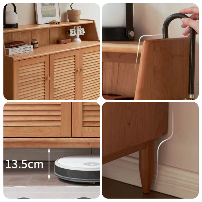 Selena 120cm FAS-Graded Solid Cherry Wood Entryway Cabinet/Shoe Cabinet Louvered Door For Home