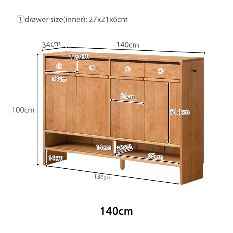 Ulrich 80cm/110cm/140cm FAS-Graded Solid Cherry Wood Entryway Shoe Cabinet /Shoe Case With Drawer For Home