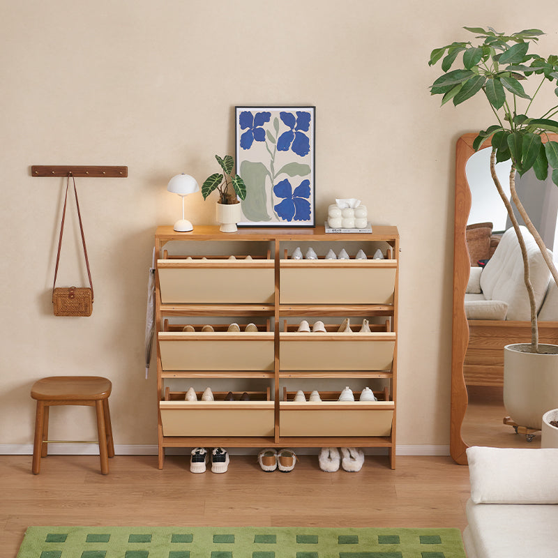 Vincenza 65cm/120cm FAS-Graded Solid Cherry Wood Ultra-thin Entryway Shoe Cabinet Natural Wood & White Color