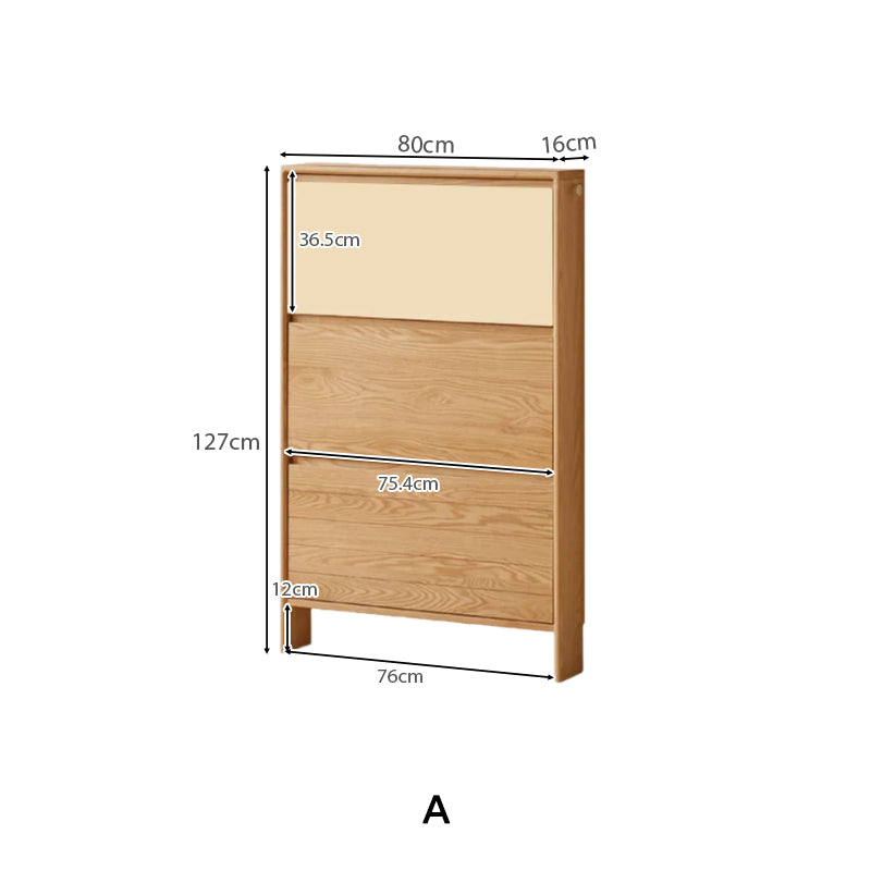 Virgil 80cm FAS-Graded Solid American Oak Wood Three-Door Shoe Cabinet/Ultra-thin Entryway Shoe Cabinet with Pegboard