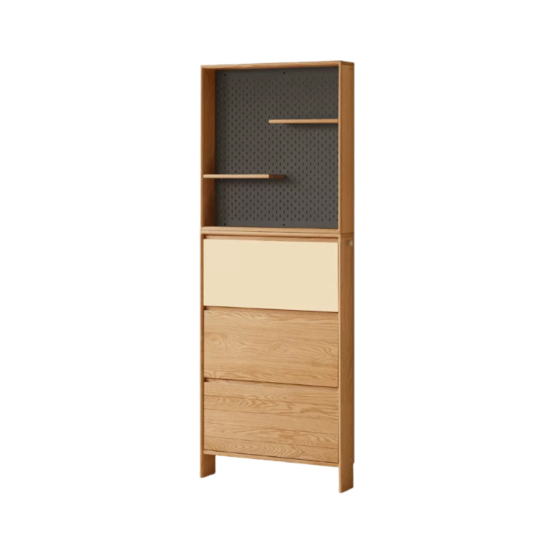 Virgil 80cm FAS-Graded Solid American Oak Wood Three-Door Shoe Cabinet/Ultra-thin Entryway Shoe Cabinet with Pegboard