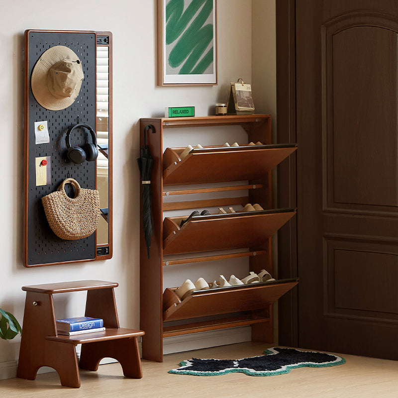Vivienne 65cm/80cm/116cm Poplar Wood Three-Door Shoe Cabinet/Ultra-thin Entryway Shoe Cabinet with Pegboard