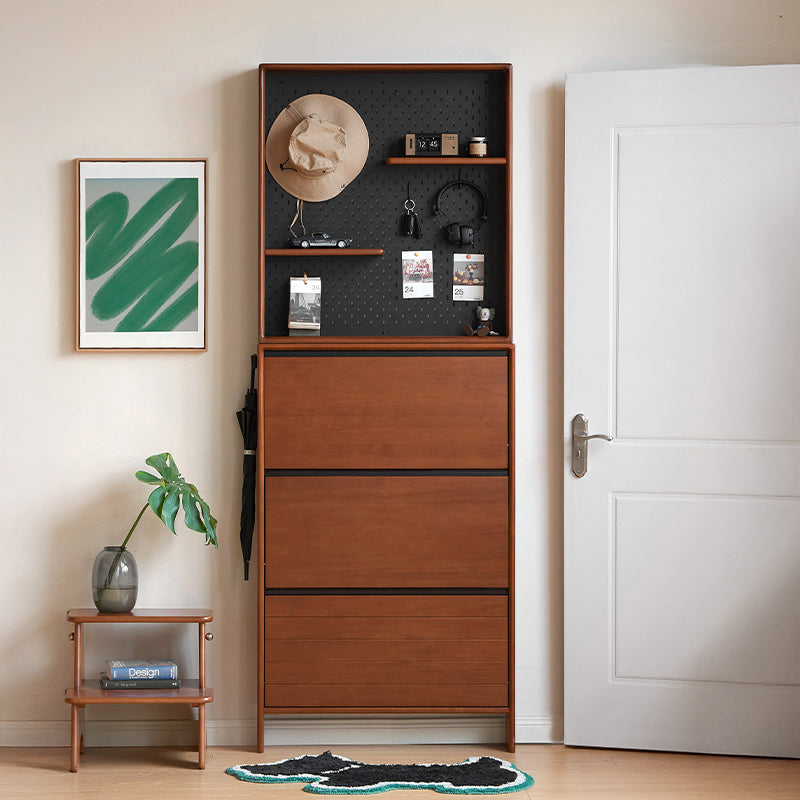 Vivienne 65cm/80cm/116cm Poplar Wood Three-Door Shoe Cabinet/Ultra-thin Entryway Shoe Cabinet with Pegboard