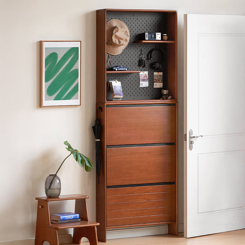 Vivienne 65cm/80cm/116cm Poplar Wood Three-Door Shoe Cabinet/Ultra-thin Entryway Shoe Cabinet with Pegboard