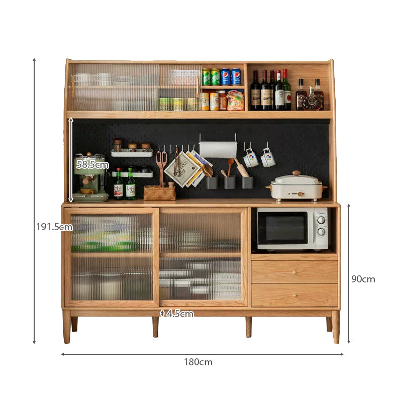 Keedy FAS-Graded Solid Ash Wood Multifunctional Sideboard Buffet/Coffee Station Glass Display Cupboard 180cm