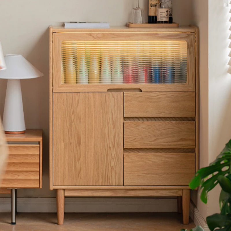 Samira 85cm FAS-Graded Solid American Oak Wood Multifunctional Sideboard Buffet With Light Strip For Home
