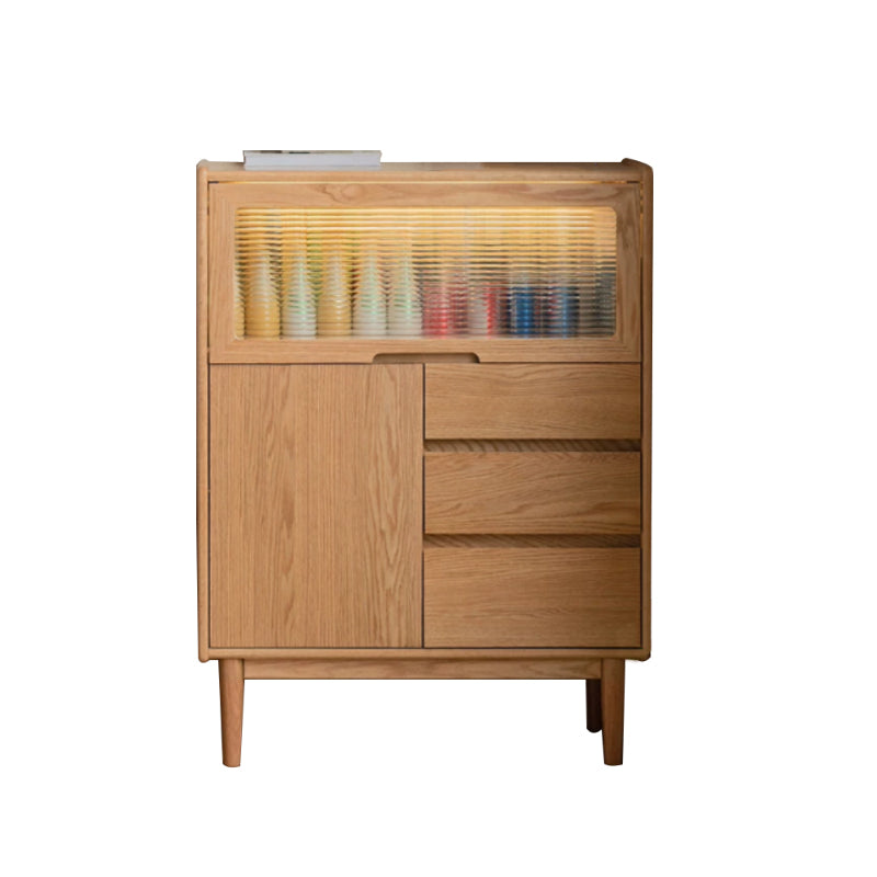 Samira 85cm FAS-Graded Solid American Oak Wood Multifunctional Sideboard Buffet With Light Strip For Home