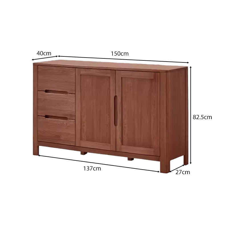 Selma 150cm/180cm FAS-Graded Solid American Oak Wood Multi-Drawer Fashionable Dining Cabinet/Storage Cabinet/Sideboard Walnut Color