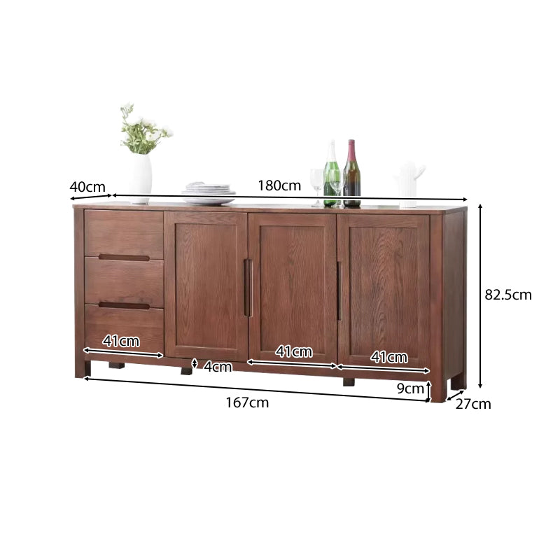 Selma 150cm/180cm FAS-Graded Solid American Oak Wood Multi-Drawer Fashionable Dining Cabinet/Storage Cabinet/Sideboard Walnut Color