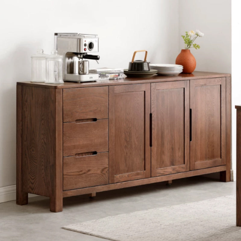 Selma 150cm/180cm FAS-Graded Solid American Oak Wood Multi-Drawer Fashionable Dining Cabinet/Storage Cabinet/Sideboard Walnut Color
