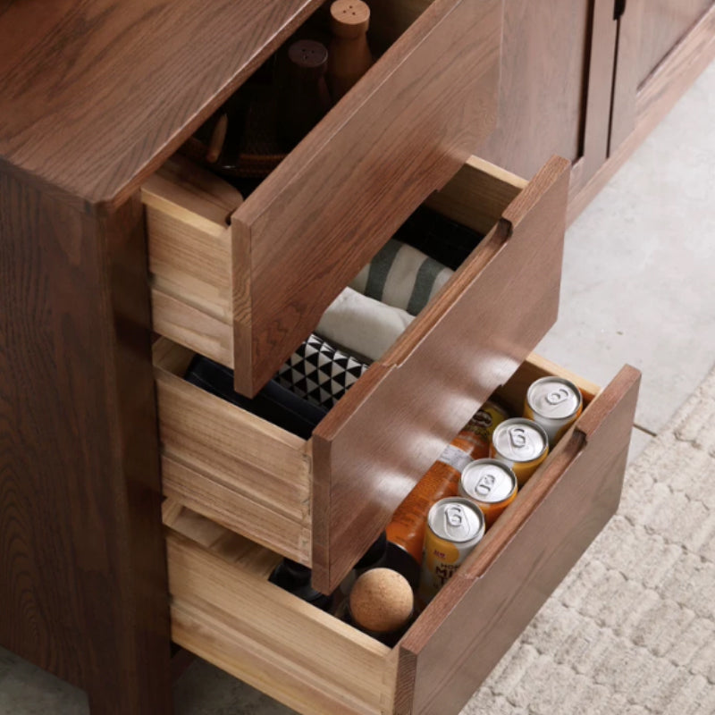 Selma 150cm/180cm FAS-Graded Solid American Oak Wood Multi-Drawer Fashionable Dining Cabinet/Storage Cabinet/Sideboard Walnut Color