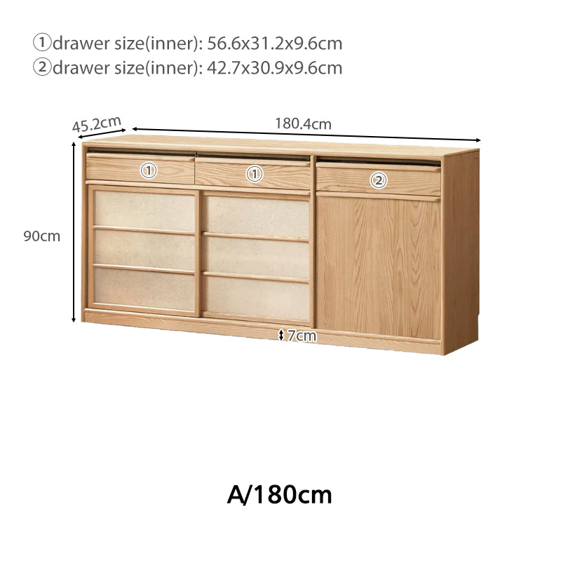 Adelina 150cm/180cm Solid Ash Wood Multi-Drawer Dining Cabinet/Storage Cabinet/Sideboard Buffet/Coffee Station Display Cupboard