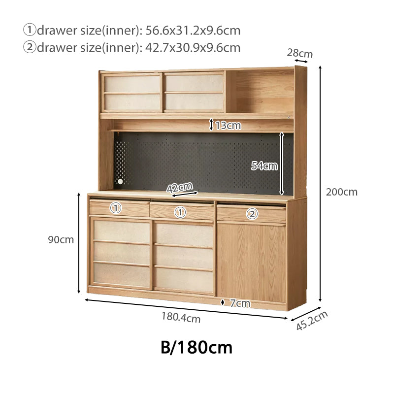 Adelina 150cm/180cm Solid Ash Wood Multi-Drawer Dining Cabinet/Storage Cabinet/Sideboard Buffet/Coffee Station Display Cupboard